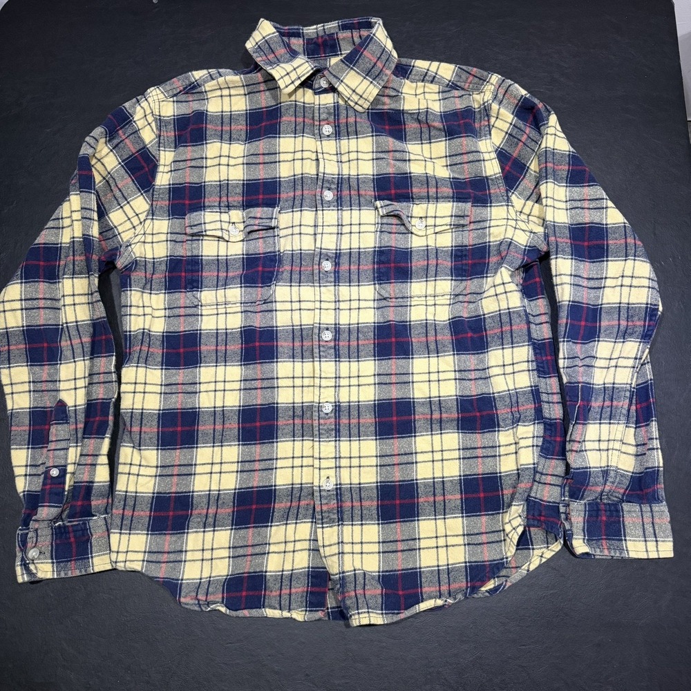 Merona 100% Cotton L/S Button Up Flannel Shirt Size M Yellow Multi Plaid